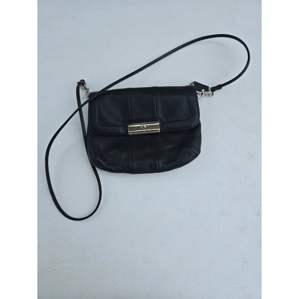 Coach Kristin Black Leather Crossbody Wallet Bag Purse Vintage